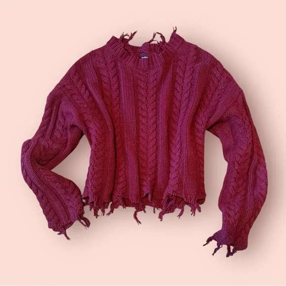 Boohoo Burgundy Cable Knit Sweater - Picture 2 of 11